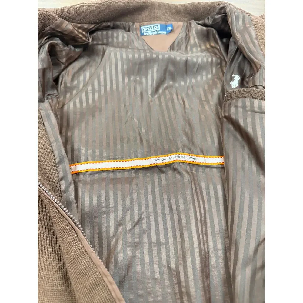 Vintage 90's Polo Ralph Lauren Mens Brown Knit Jacket Heritage Elbow Patch 2XL